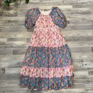 Sunday Up floral tiered maxi dress puff sleeve cottagecore size large A22